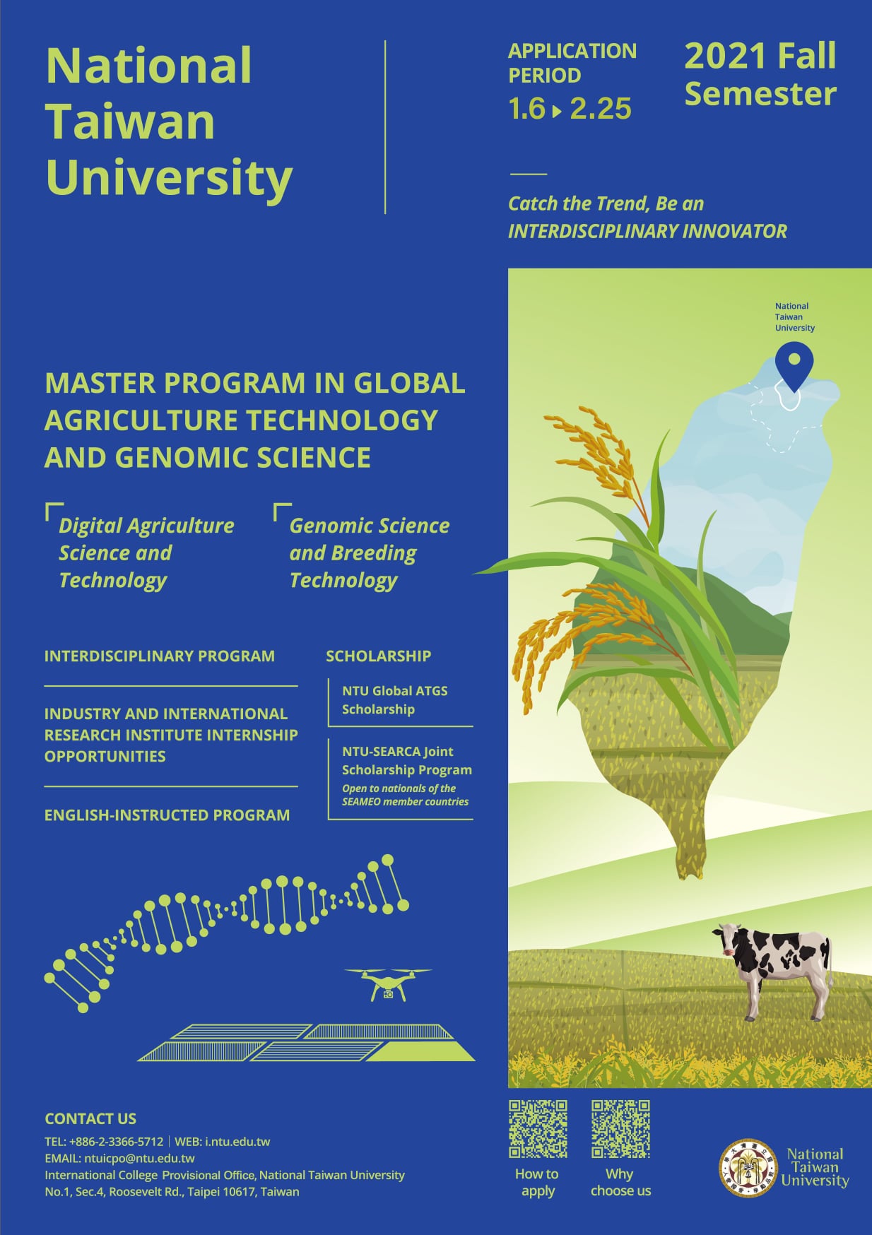 [2021.1.26] NTU —  Master Program in Global Agriculture Technology and Genomic  Science / Master’s Program in Biodiversity (MPB)